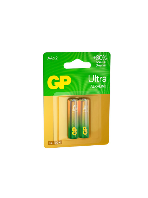 Батарейки КОМПЛЕКТ 2 шт., GP Ultra G-Tech, AA (LR6,15А), алкалиновые, пальчиковые, 15AUA21-2CRSBC2