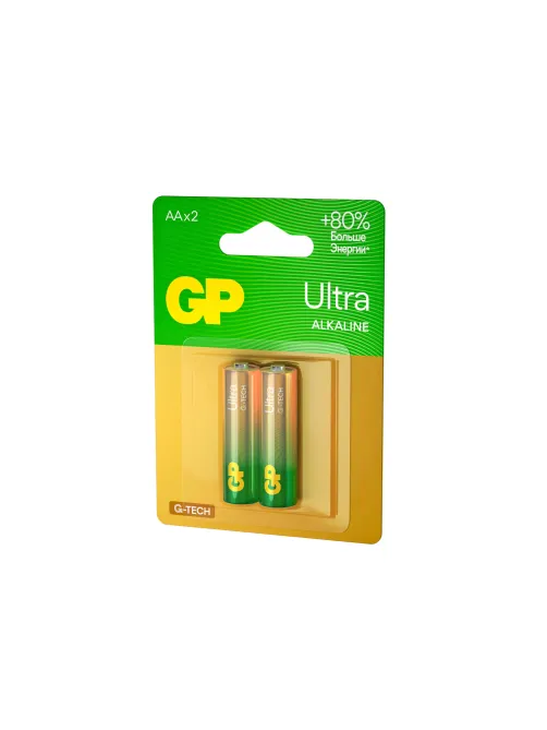 Батарейки КОМПЛЕКТ 2 шт., GP Ultra G-Tech, AA (LR6,15А), алкалиновые, пальчиковые, 15AUA21-2CRSBC2