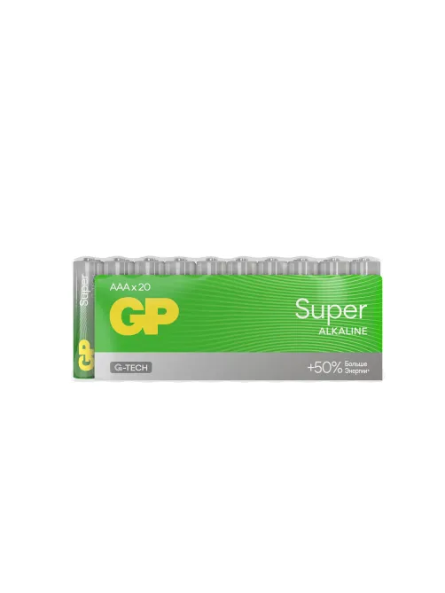 Батарейки КОМПЛЕКТ 20 шт., GP Super G-Tech, AAA (LR03, 24А), алкалиновые, мизинчиковые, 24A-2CRVS20, GP 24A-2CRVS20