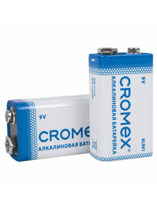 Батарейки алкалиновые КОМПЛЕКТ 4 шт., CROMEX (КРОМЕКС) Alkaline, Крона 9V (6LR61, 6LF22, 1604A), короб, 456453