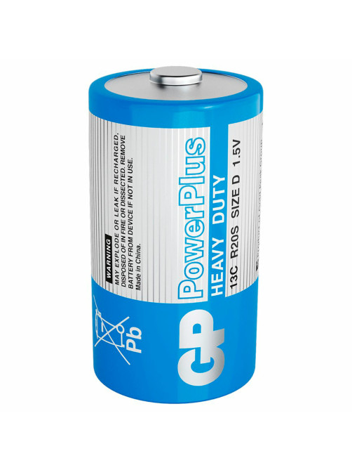 Батарейки КОМПЛЕКТ 2 шт., GP PowerPlus D (13C), солевые, в пленке, 13CEBRA-2S2