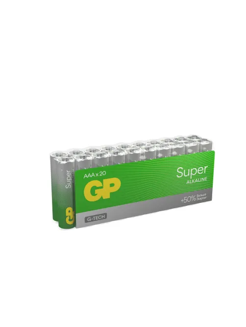 Батарейки КОМПЛЕКТ 20 шт., GP Super G-Tech, AAA (LR03, 24А), алкалиновые, мизинчиковые, 24A-2CRVS20, GP 24A-2CRVS20