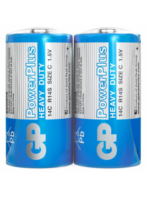 Батарейки КОМПЛЕКТ 2 шт., GP PowerPlus C (14C), солевые, в пленке, 14CEBRA-2S2