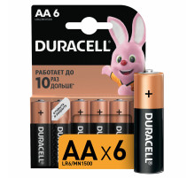 Батарейки КОМПЛЕКТ 6 шт., DURACELL Basic ОРИГИНАЛ, АА (LR6,15А), алкалиновые, пальчиковые, Б0014859