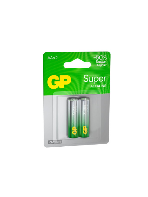 Батарейки КОМПЛЕКТ 2 шт., GP Super G-Tech, AA (LR6, 15А), алкалиновые, пальчиковые, блистер, 15A-2CR2