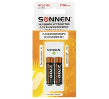 Зарядное устройство с аккумуляторами 2 шт. AA (HR6), 2700 mAh, SONNEN BC2, в блистере, 454239