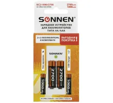 Зарядное устройство с аккумуляторами 4 шт. (2+2) AA+AAA (HR6+HR03), 2700 mAh + 1000 mAh, SONNEN (СОНЕН) BC2, 455005