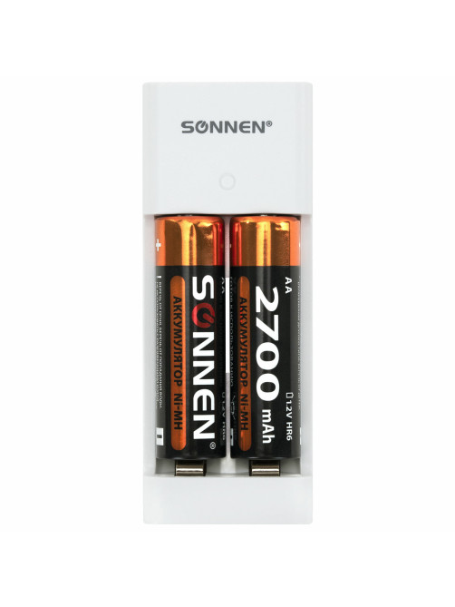 Зарядное устройство с аккумуляторами 4 шт. (2+2) AA+AAA (HR6+HR03), 2700 mAh + 1000 mAh, SONNEN (СОНЕН) BC2, 455005