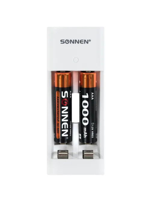 Зарядное устройство с аккумуляторами 2 шт. AAA (HR03), 1000 mAh, SONNEN BC2, в блистере, 455004