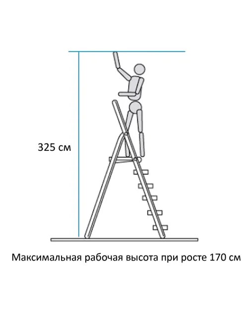 Стремянка сталь / алюминий 6 ступени, высота площадки 1,25м, дуга 0,6м, площадка 26х26см, нагрузка 150кг, вес 7кг НОВАЯ ВЫСОТА, 1130106