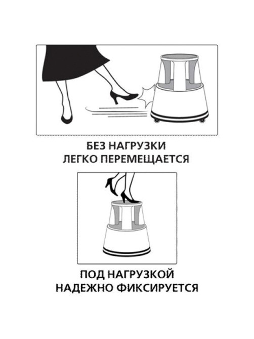 Стремянка-табурет передвижная, 2 ступени, на колесах (под нагрузкой статична), 43 см, пластик, до 150 кг, 640104