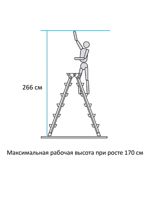 Стремянка стальная двухсторонняя 2х3 ступени, высота площадки 0,66м, алюминиевая площадка 35х16см, до 150кг, вес 4,2кг НОВАЯ ВЫСОТА, 1160203