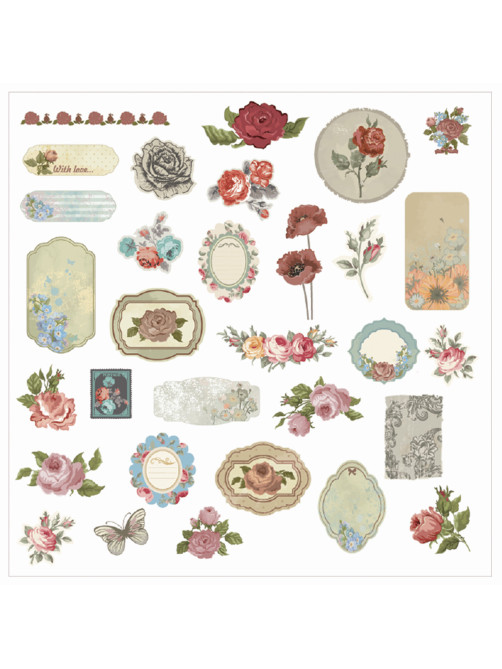 Наклейки для скрапбукинга РОЗЫ из washi-бумаги, 64 штуки, 32 дизайна, ОСТРОВ СОКРОВИЩ, 662266
