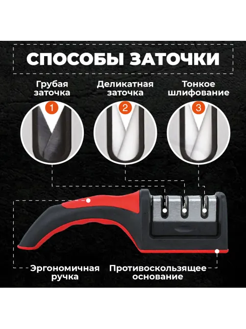 Точилка для ножей (ножеточка) ручная, трёхзонная (грубая, чистовая, шлифовка) DASWERK (ДАСВЕРК), 608134