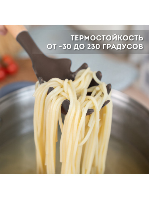 Набор силиконовых кухонных принадлежностей с деревянными ручками 12 в 1, серо-коричневый, DASWERK (ДАСВЕРК), 608195