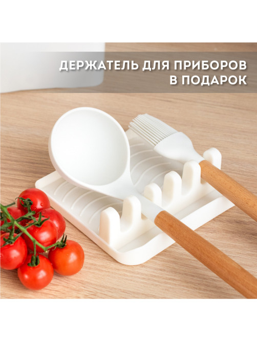 Набор силиконовых кухонных принадлежностей с деревянными ручками 13 в 1, молочный, DASWERK (ДАСВЕРК), 608196