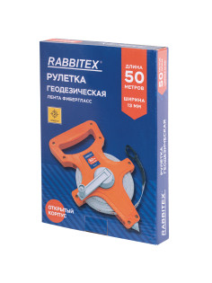 Рулетка геодезическая 50 м х 13 мм, лента фибергласс, открытый корпус, RABBITEX (РАББИТЕКС), 671368