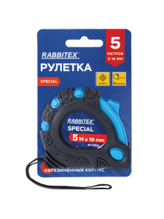 Рулетка измерительная 5 м х 19 мм, обрезиненный корпус, 3 фиксатора, RABBITEX (РАББИТЕКС) Special, 671354