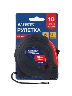 Рулетка измерительная 10 м х 25 мм, обрезиненный корпус, 3 фиксатора, RABBITEX (РАББИТЕКС) Professional, 671359
