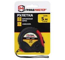 Рулетка измерительная 5 м х 19 мм, обрезиненный корпус, 3 фиксатора, ГРАНДМАСТЕР Ultra, 671352