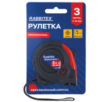 Рулетка измерительная 3 м х 16 мм, обрезиненный корпус, 3 фиксатора, RABBITEX (РАББИТЕКС) Professional, 671356