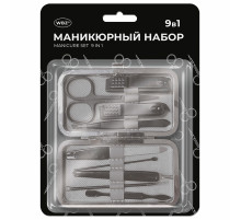 Универсальный набор для маникюра и педикюра 9 в 1 в футляре, MINI, черный карбон, блистер, WBZ (ВБЗ), 609496