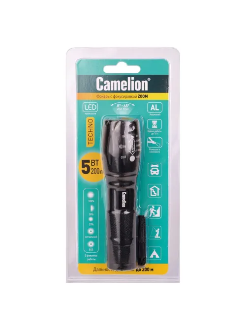 Фонарь CAMELION XML-T6, ЯРКИЙ, ZOOM, 5 режимов, питание 3xAAА или 18650 (не в комплекте), LED51530