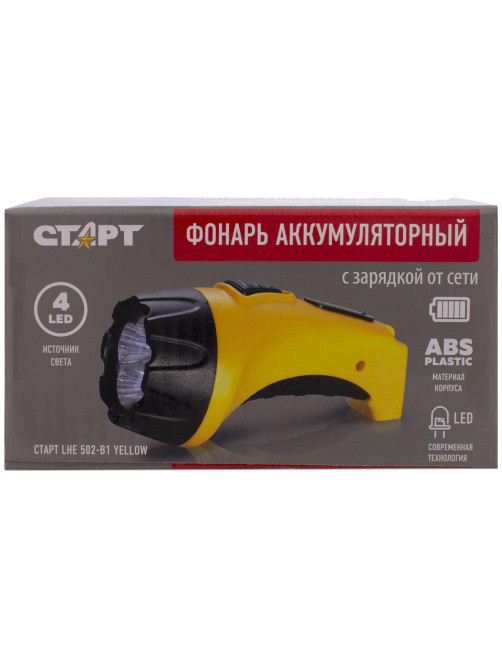 Фонарь аккумуляторный СТАРТ 4хLED, выдвижная вилка, заряд от сети, LHE 502-B1, 11999