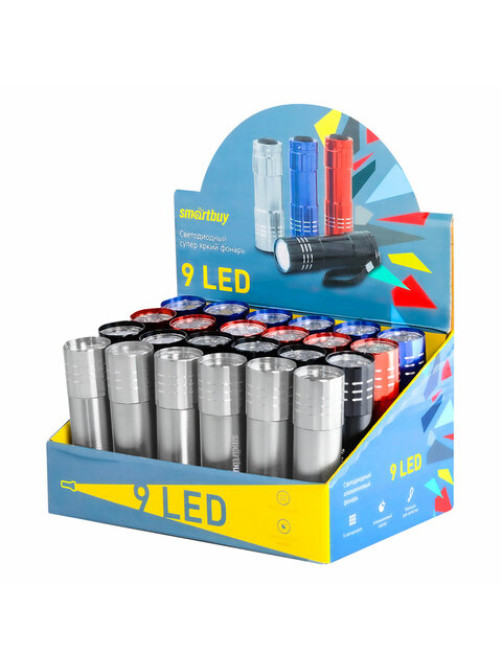 Фонарь компактный SMARTBUY 9хLED, АССОРТИ, 3хААА (не в комплекте), SBF-103-B