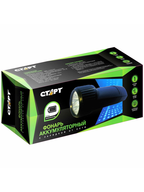 Фонарь аккумуляторный СТАРТ 5хLED, вилка, заряд от сети, LHE 509-B1, 16015