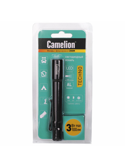Фонарь CAMELION XP-E, ЯРКИЙ, ZOOM, 3 режима, питание 2хААА (не в комплекте), LED51533