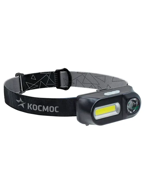Фонарь налобный аккумуляторный КОСМОС, 3 Вт, LED + 3 Вт, СОВ, Li-ion, заряд от USB, KocH3WDLith