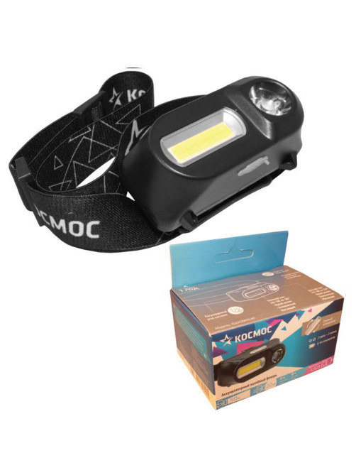 Фонарь налобный аккумуляторный КОСМОС, 3 Вт, LED + 3 Вт, СОВ, Li-ion, заряд от USB, KocH3WDLith