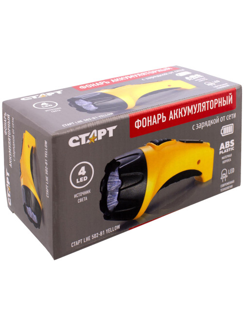 Фонарь аккумуляторный СТАРТ 4хLED, выдвижная вилка, заряд от сети, LHE 502-B1, 11999