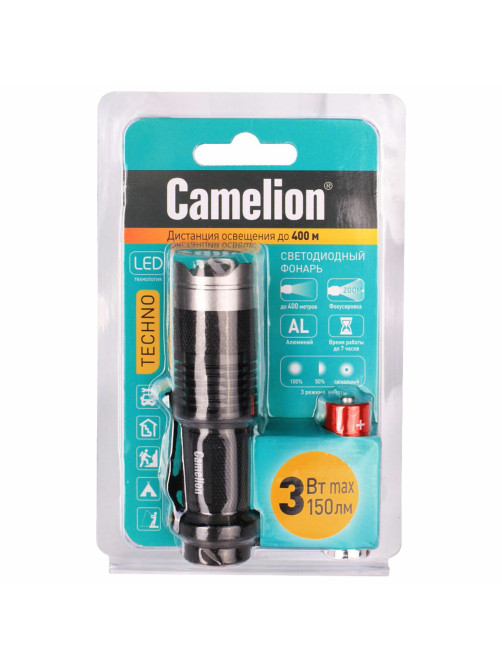 Фонарь CAMELION XP-E, ЯРКИЙ, ZOOM, 3 режима, питание 1хAA, LED5135