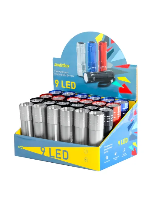 Фонарь компактный SMARTBUY 9хLED, АССОРТИ, 3хААА (не в комплекте), SBF-103-B