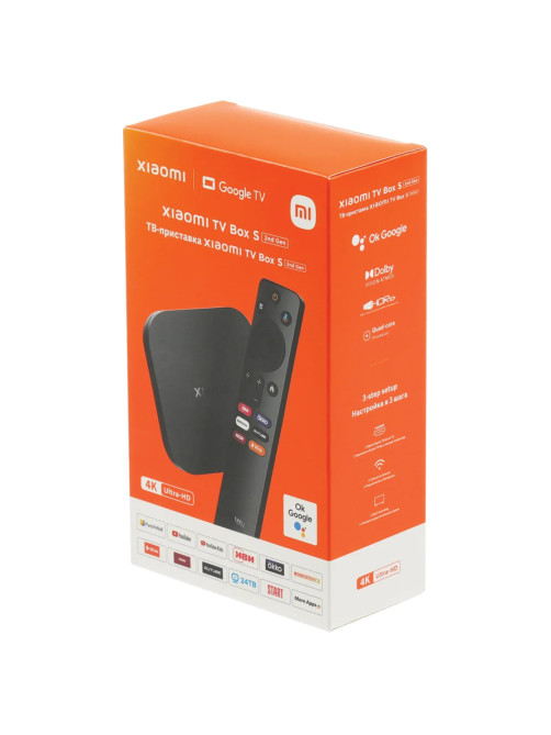 Приставка Смарт-ТВ XIAOMI Mi Box S 2nd Gen, Google TV, 4 ядра, 2 Gb+8 Gb, HDMI, Wi-Fi, пульт ДУ, черный, PFJ4167RU