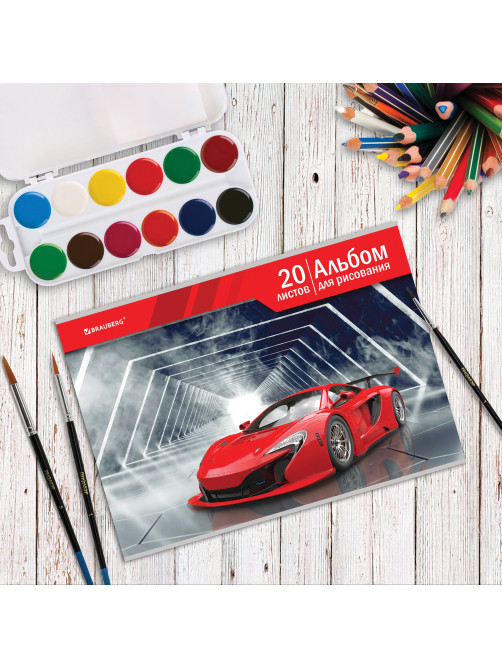 Альбом для рисования А4 20 л., скоба, обложка картон, BRAUBERG, 202х285 мм, 