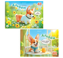 Альбомы для рисования ДЭК, А4, 40 л., КОМПЛЕКТ 2 шт., гребень, глянцевый лак, BRAUBERG, 200х290 мм, 