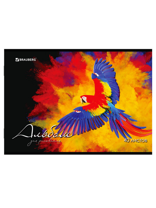 Альбом для рисования А4, 40 л., скоба, обложка картон, BRAUBERG, 205х290 мм, 