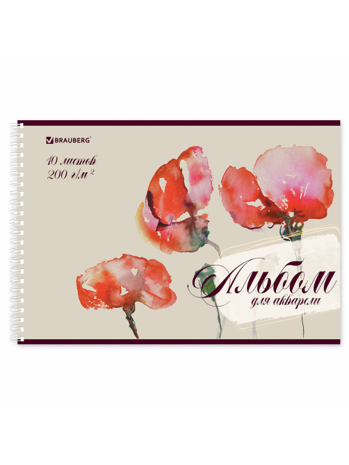 Альбом для акварели А4 40 л., бумага 200 г/м2, гребень, обложка картон, BRAUBERG, Ассорти 2 вида, 106713