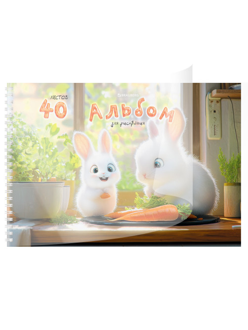 Альбом для рисования, пластиковая обложка, А4, 40 л., гребень, BRAUBERG, 210х297 мм, АССОРТИ-1 (8 видов), 107682