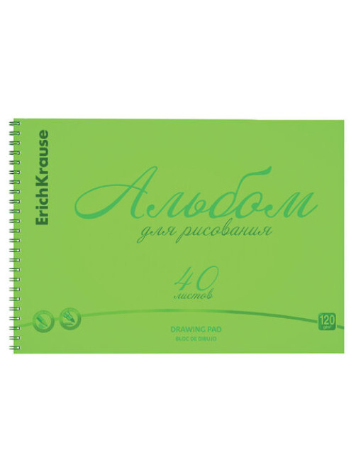 Альбом для рисования обложка пластик, А4, 40 л., гребень, 120 г/м2, перфорация, Erich Krause, 