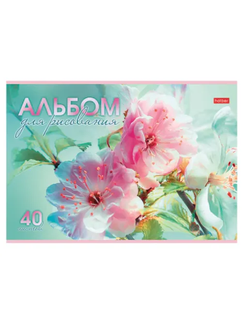Альбом для рисования А4 40 л., скоба, обложка картон, HATBER, 205х290 мм, 