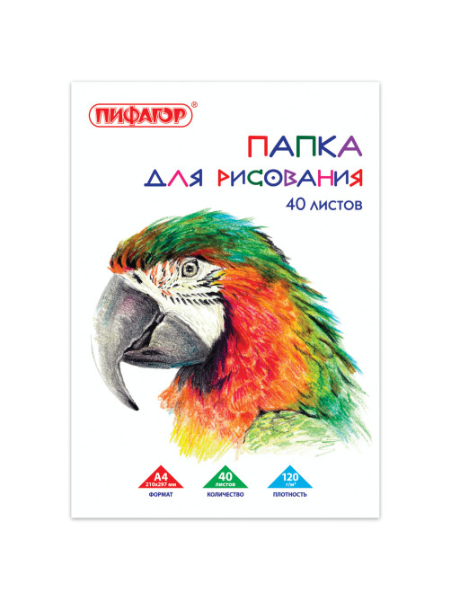 Папка для рисования, А4, 40 л., 120 г/м2, ПИФАГОР, 210х297 мм, 