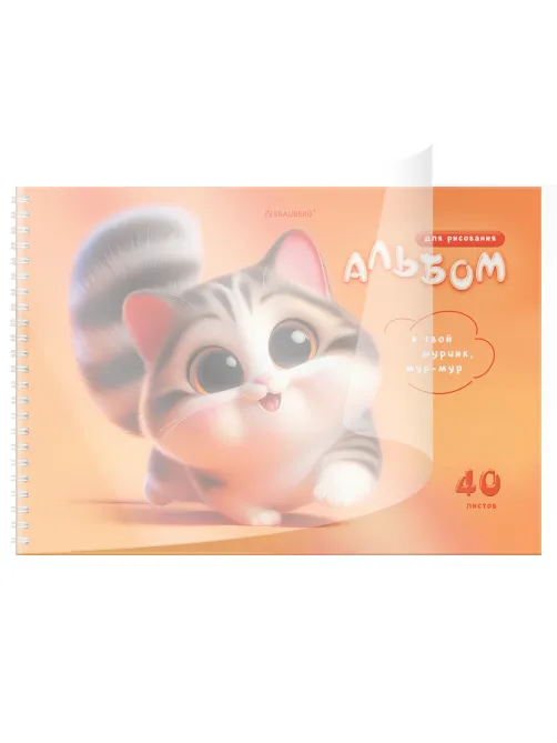 Альбом для рисования, пластиковая обложка, А4, 40 л., гребень, BRAUBERG, 210х297 мм, АССОРТИ-2 (8 видов), 107683
