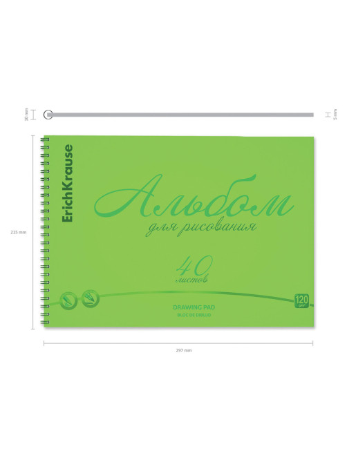 Альбом для рисования обложка пластик, А4, 40 л., гребень, 120 г/м2, перфорация, Erich Krause, 