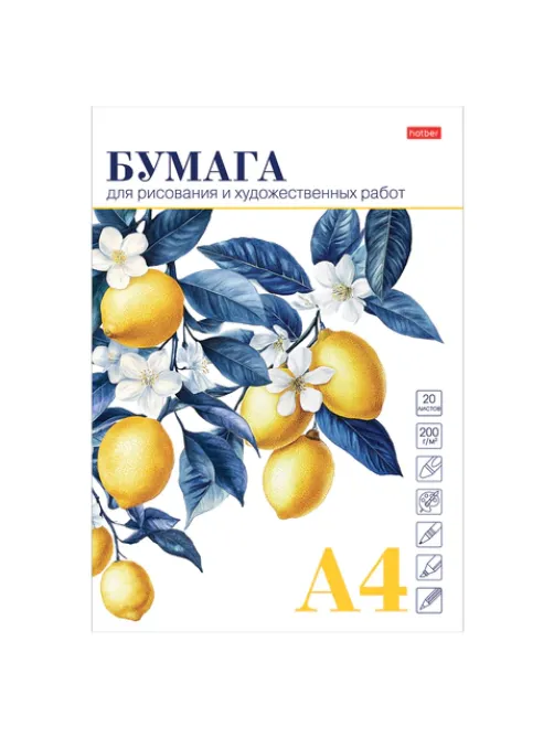 Папка для рисования А4, 20 л., 220 г/м2, HATBER, 210х297 мм, 