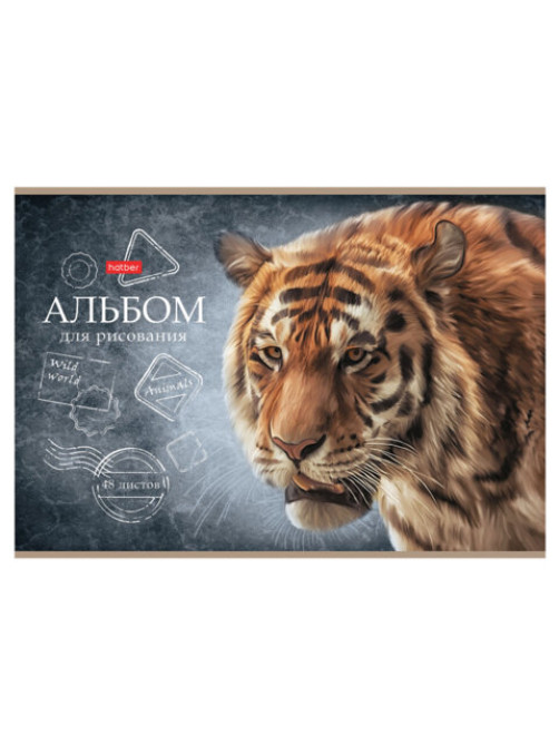 Альбом для рисования А4 48 л., скоба, матовая ламинация, тиснение, HATBER, 205х290 мм, 