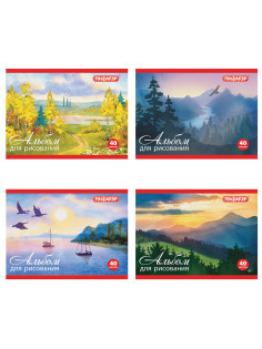 Альбом для рисования, МАЛЫЙ ФОРМАТ А5, 40 л., скоба, обложка офсет, ПИФАГОР, 200х148 мм, 
